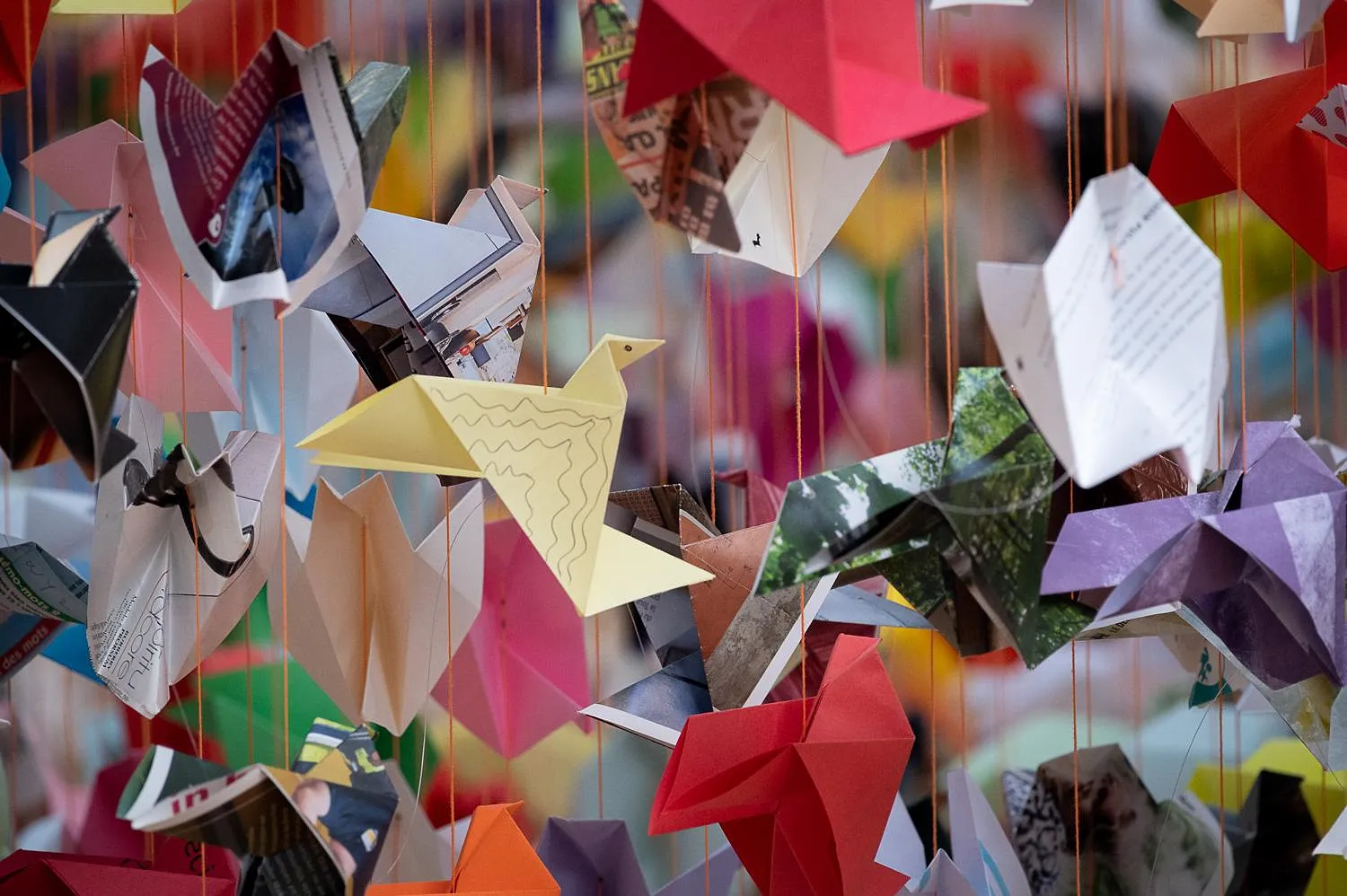 Des milliers d'origamis illuminent les Galeries Royales - Par Sigrid Descamps. Photos Gallery Asbl, JéRôMe Averaerts.